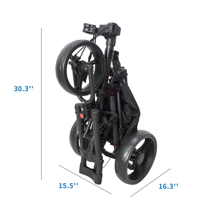 One click 3 wheel push trolley with umbrella holder， competitor folding size