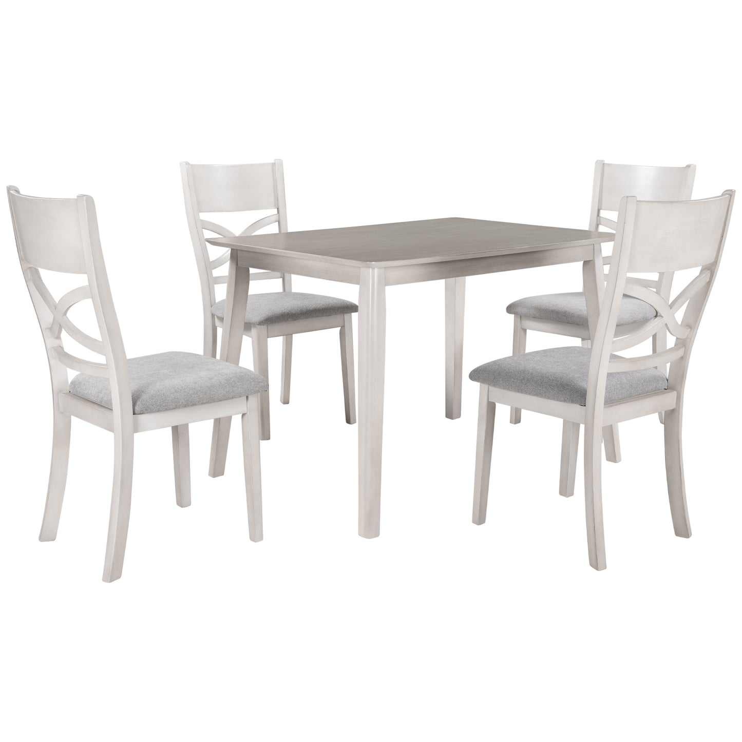 TOPMAX Farmhouse Rustic Wood 5-Piece Kitchen Dining Table Set with 4 Upholstered Padded Chairs, Light Grey+White