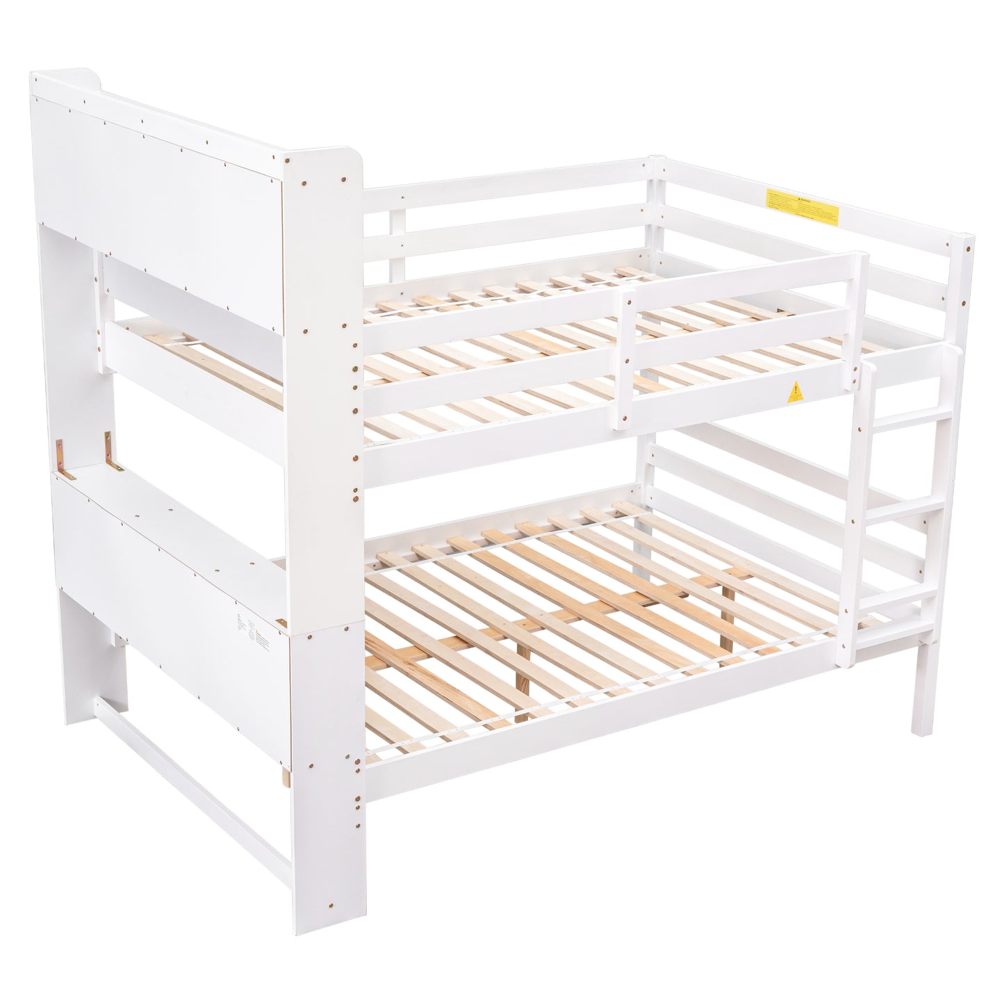 Full Over Full Bunk Beds with Bookcase Headboard, Solid Wood Bed Frame with Safety Rail and Ladder, Kids/Teens Bedroom, Guest Room Furniture, Can Be converted into 2 Beds, White