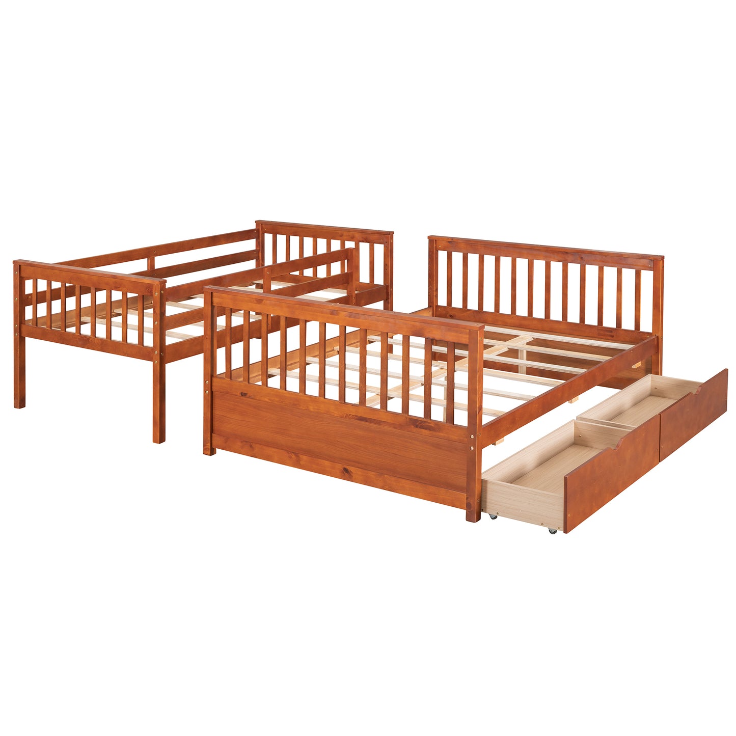 Twin-Over-Full Bunk Bed with Ladders and Two Storage Drawers (Walnut) ( old sku:LT000165AAD）