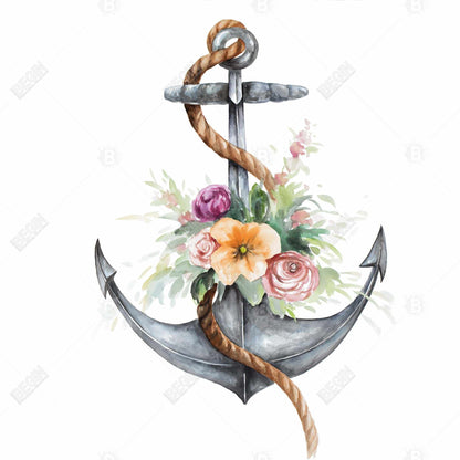 Boat anchor with flowers - 12x12 Print on canvas