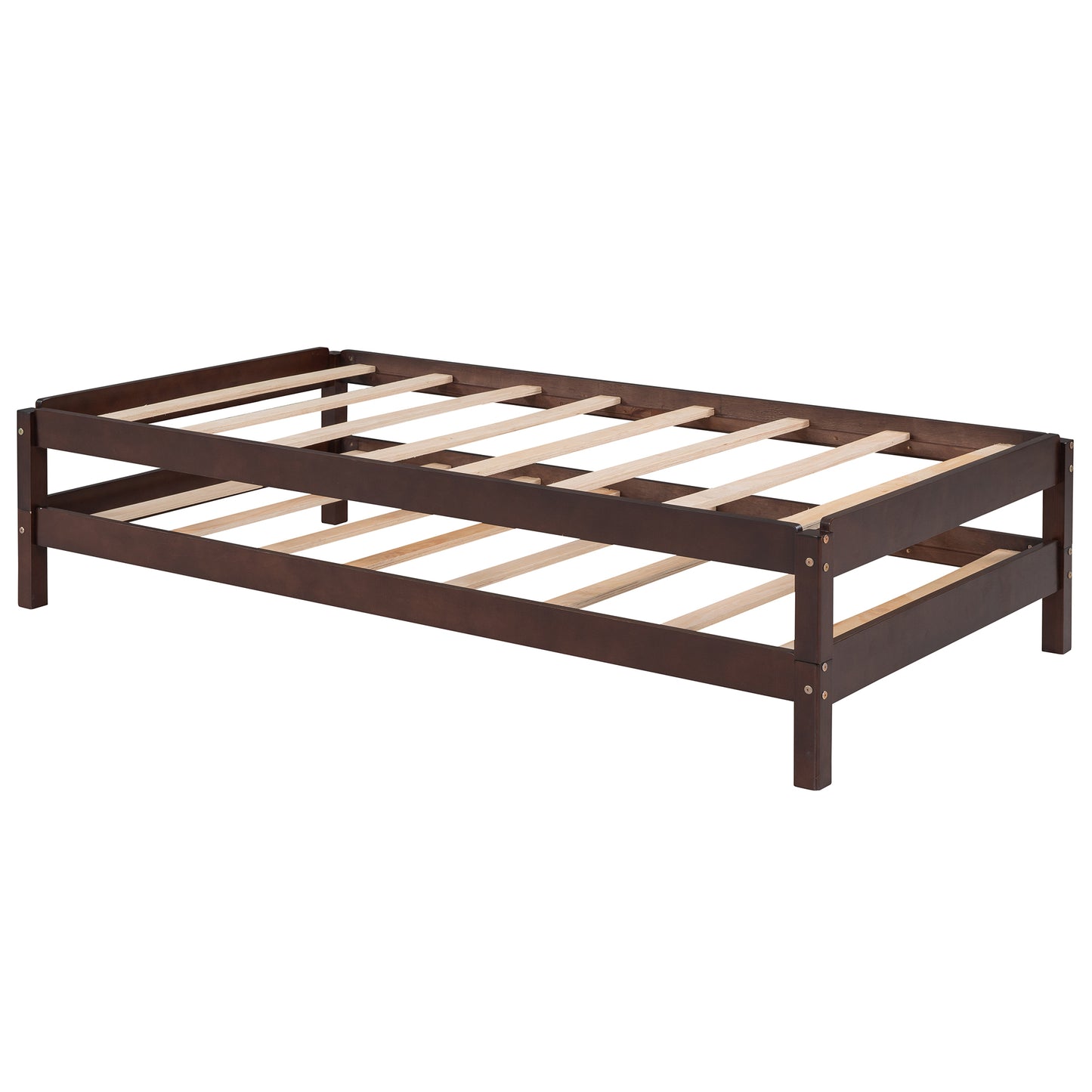 Solid Platform Bed Twin Size, 2 Twin Wood Bed Guest Bed Stackable Bed Walnut