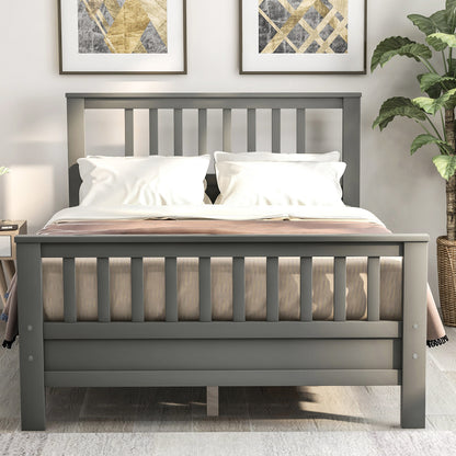 Wood Platform Bed with Headboard and Footboard, Full (Gray)