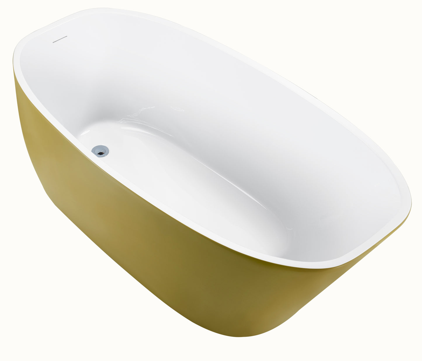 63" 100% Acrylic Freestanding Bathtub，Contemporary Soaking Tub，White inside and gold outside