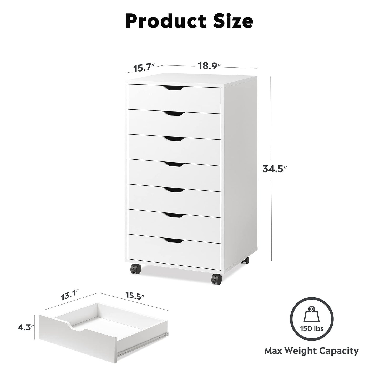 7 Drawer Dresser, Storage Cabinet for Makeup, Tall Chest of Drawers for Closet and Bedroom, White