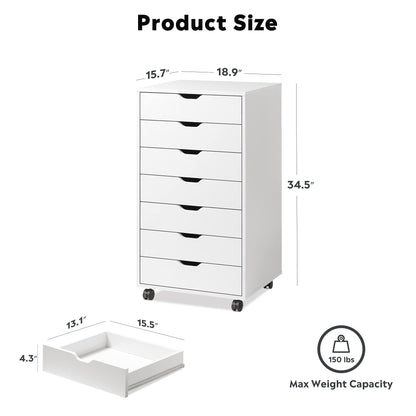 7 Drawer Dresser, Storage Cabinet for Makeup, Tall Chest of Drawers for Closet and Bedroom, White