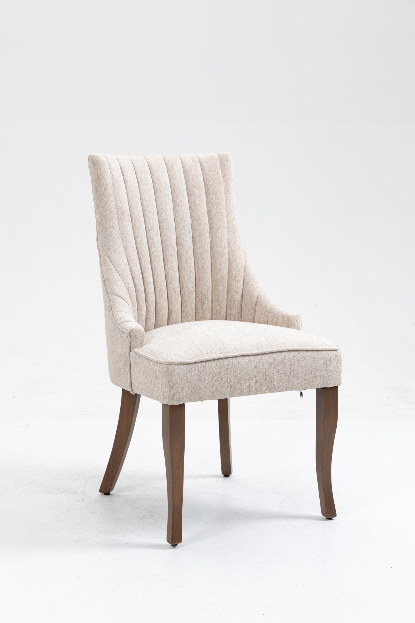 Exquisite Cream Linen Fabric Upholstered Strip Back Dining Chair with Solid Wood Legs 2 Pcs