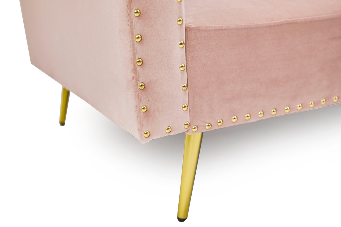 [New+Video]Pink velvet nail head sofa bed with throw pillow and midfoot