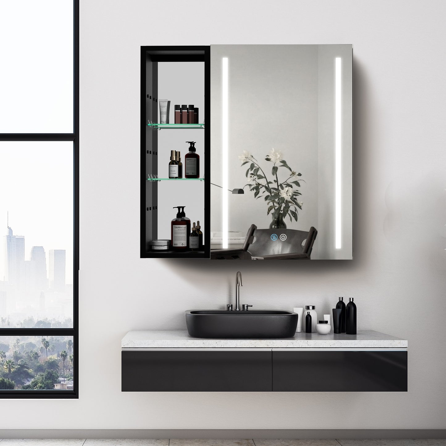 30x30 inch Bathroom Medicine Cabinets Surface Mounted Cabinets With Lighted Mirror, Small Cabinet No Door