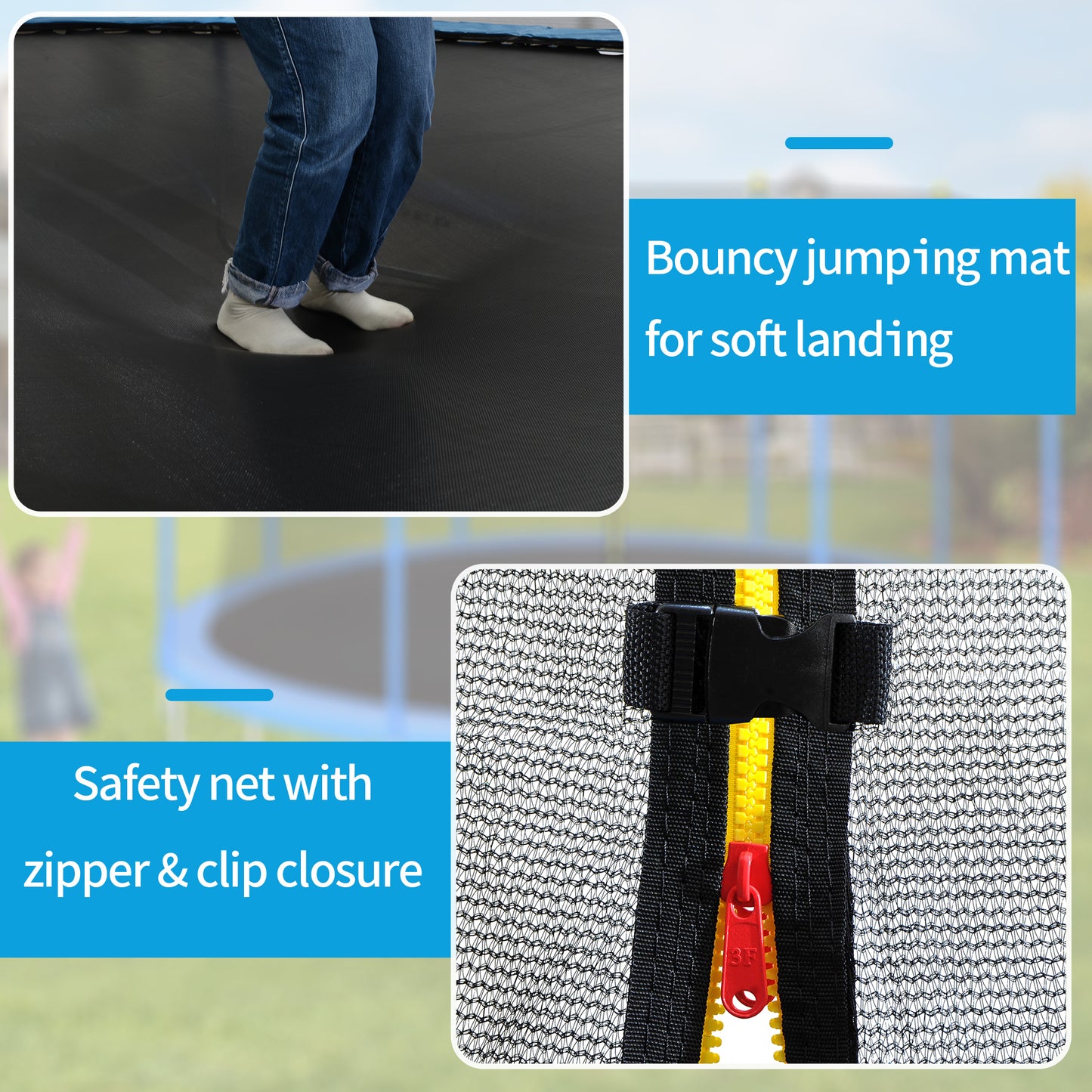 15FT Trampoline for Kids with Safety Enclosure Net, Basketball Hoop and Ladder, Easy Assembly Round Outdoor Recreational Trampoline