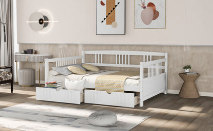 Full Size Daybed Wood Bed with Two Drawers,White