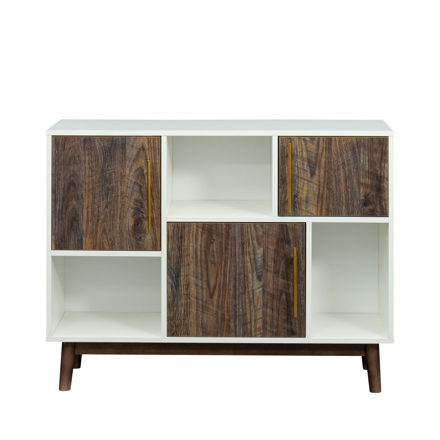 Multi-purpose storage cabinet with display stand and door, entrance channel, modern buffet or kitchen sideboard, TV cabinet, white and Espresso