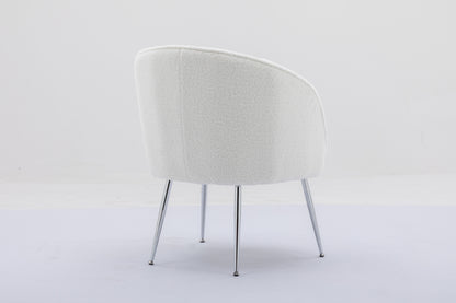 Soft Teddy Fabric Accent Armchair Dining Chair With Shining Electroplated Chrome Legs,Ivory White