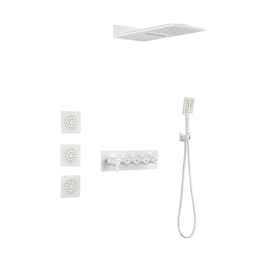 Wall Mounted Waterfall Rain Shower System With 3 Body Sprays & Handheld Shower