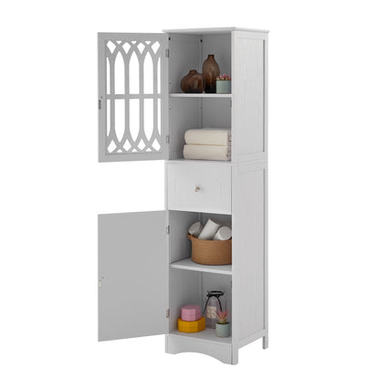 Tall Bathroom Cabinet, Freestanding Storage Cabinet with Drawer and Doors, MDF Board, Acrylic Door, Adjustable Shelf, White