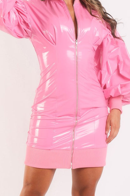 Shiny latex bubble sleeved dress