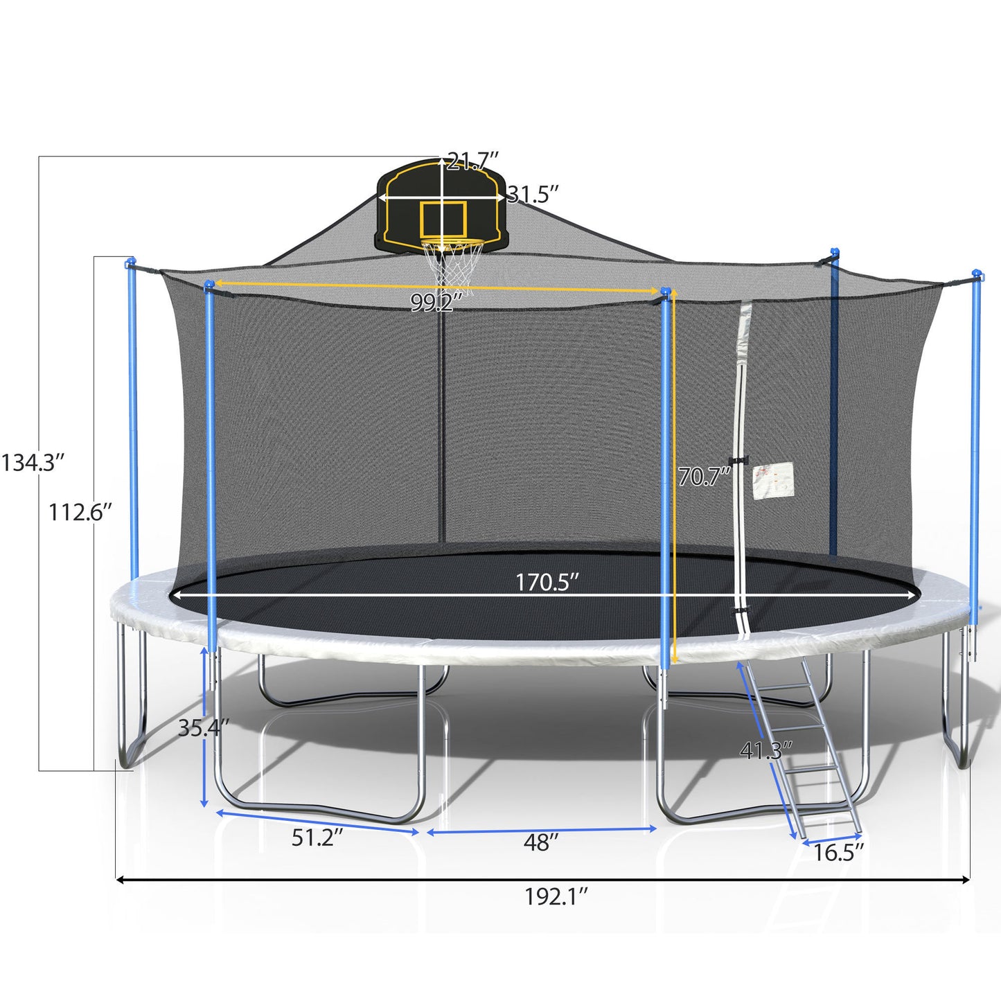 16FT TRAMPOLINE WITH ENCLOSURE NET AND LADDER-METAL