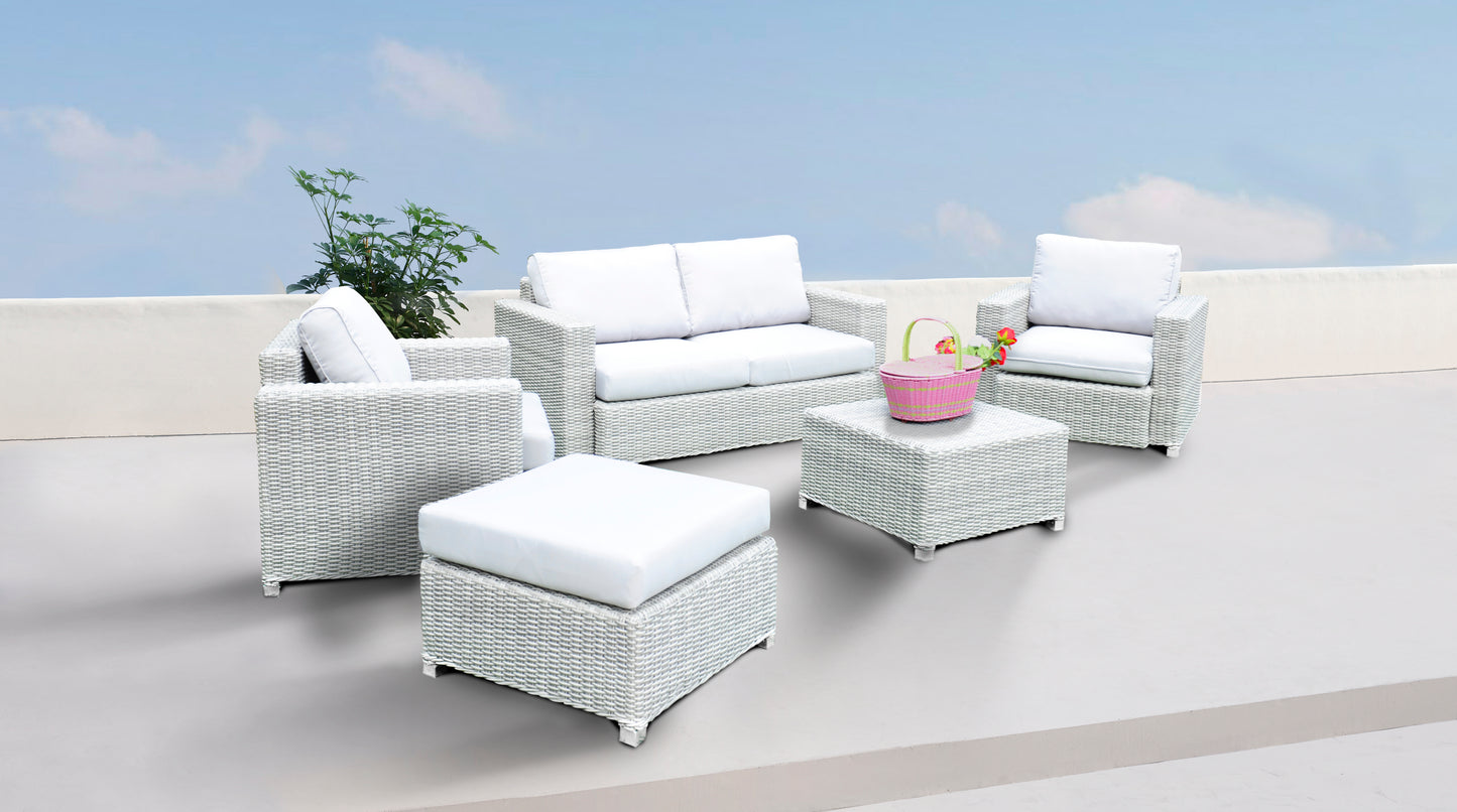 5 Piece Rattan Sectional Seating Group with Cushions (Color:LIGHT GREY)