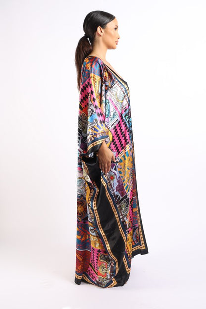 Printed satin maxi kimono