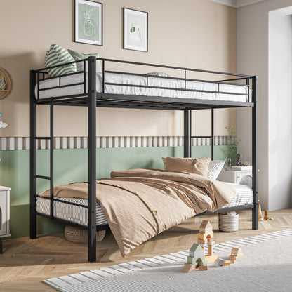 Metal Bunk Bed Twin-Over-Twin No Box Spring Needed Black