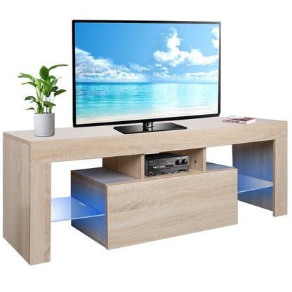 CRAZY ELF Modern TV Cabinet, Media Console Table, Entertainment Center Stand with LED Lights and Storage Cabinet, Up to 60" TV (51.2" Lx14.2 W×17.7" H)