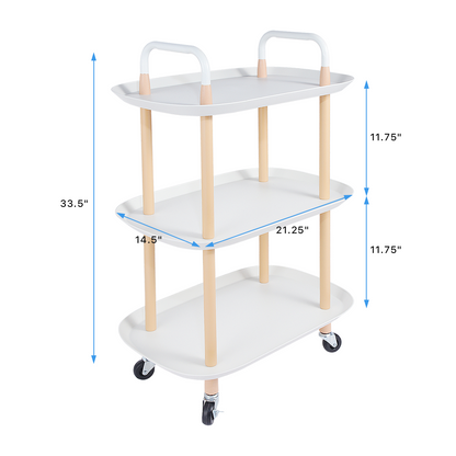 3-Tier Rolling Storage Utility Cart, Heavy Duty Craft Cart with Wheels and Handle, White