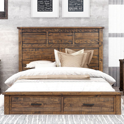 Rustic Reclaimed Solid Wood Framhouse Storage Queen Bed