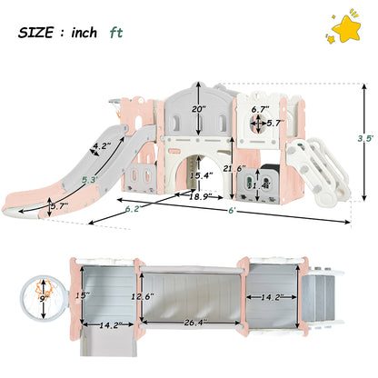 Kids Slide Playset Structure, Freestanding Castle Climber with Slide and Basketball Hoop, Toy Storage Organizer for Toddlers, Kids Climbers Playhouse for Indoor Outdoor Playground Activity