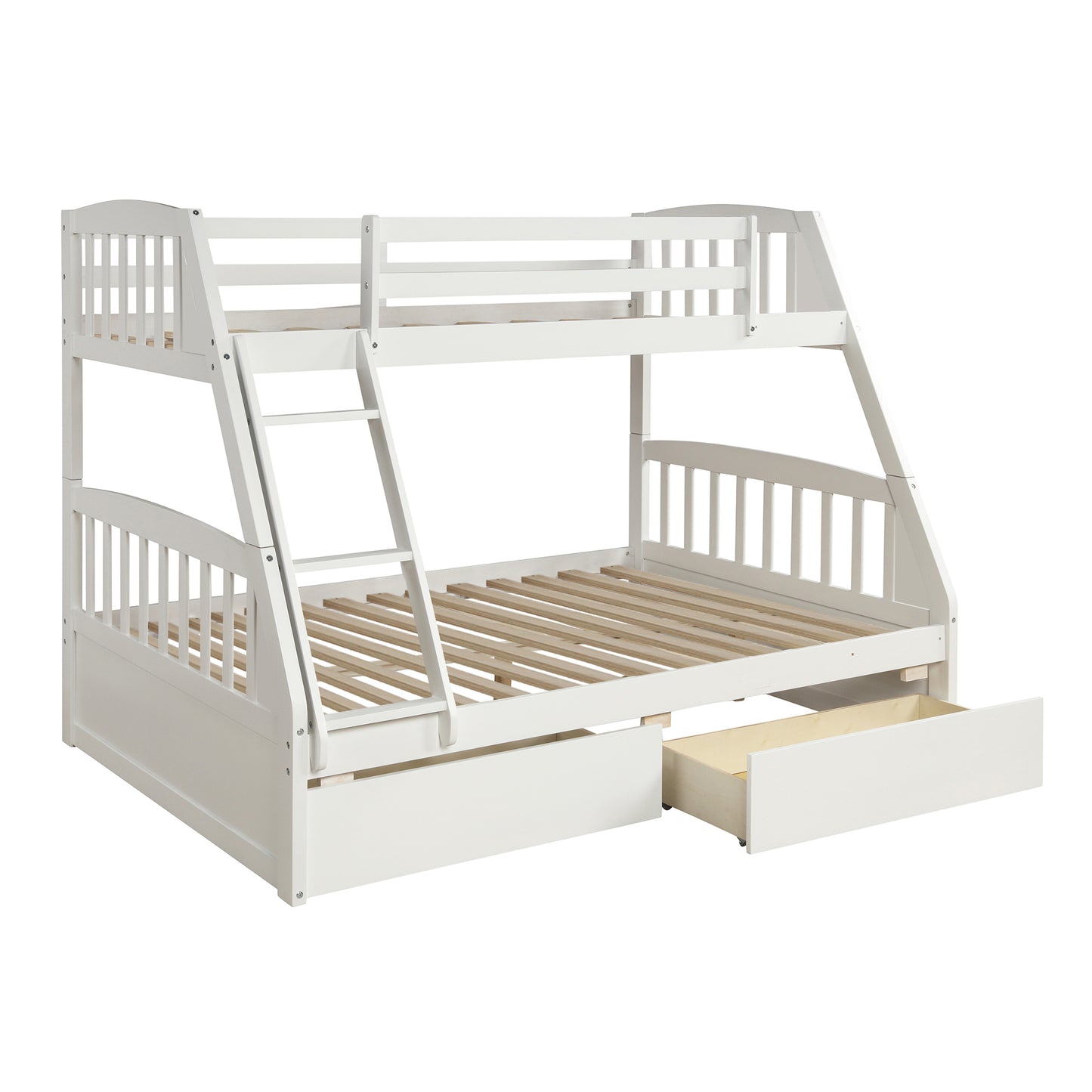 TOPMAX Solid Wood Twin Over Full Bunk Bed with Two Storage Drawers, White