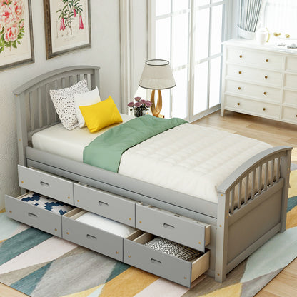 Orisfur. Twin Size Platform Storage Bed Solid Wood Bed with 6 Drawers