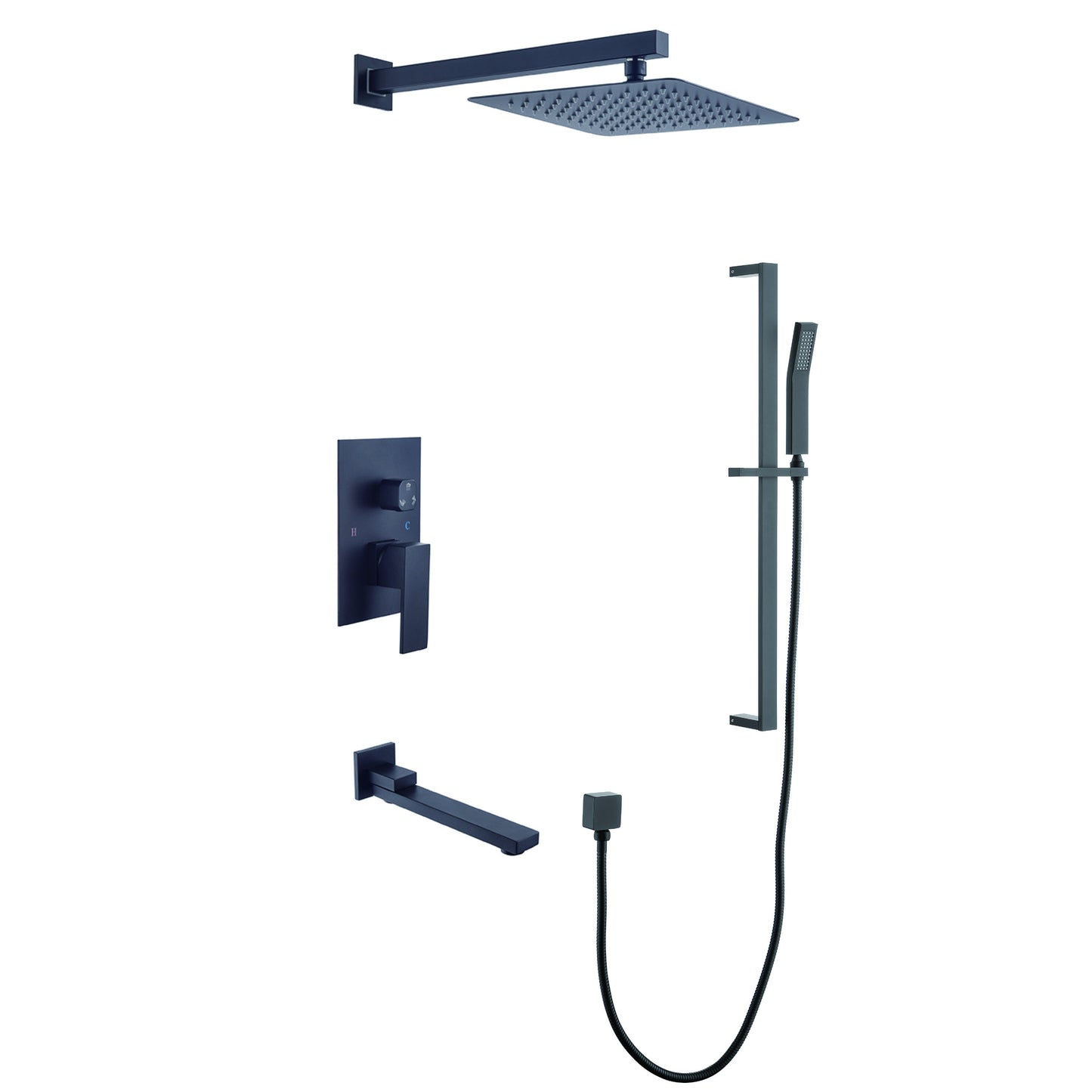 Shower System 10 Inch Square Bathroom Luxury Rain Mixer Shower Combo Set  Pressure Balanced Shower System with Shower Head, Hand Shower, Slide Bar, Shower Arm, Hose, and Valve Trim