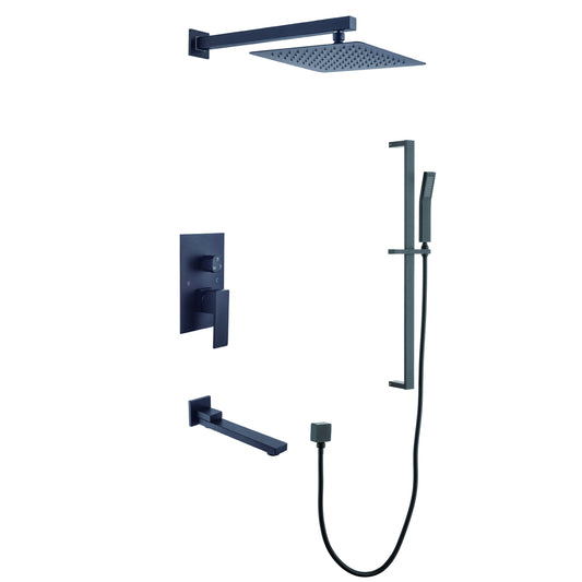 Shower System 10 Inch Square Bathroom Luxury Rain Mixer Shower Combo Set  Pressure Balanced Shower System with Shower Head, Hand Shower, Slide Bar, Shower Arm, Hose, and Valve Trim