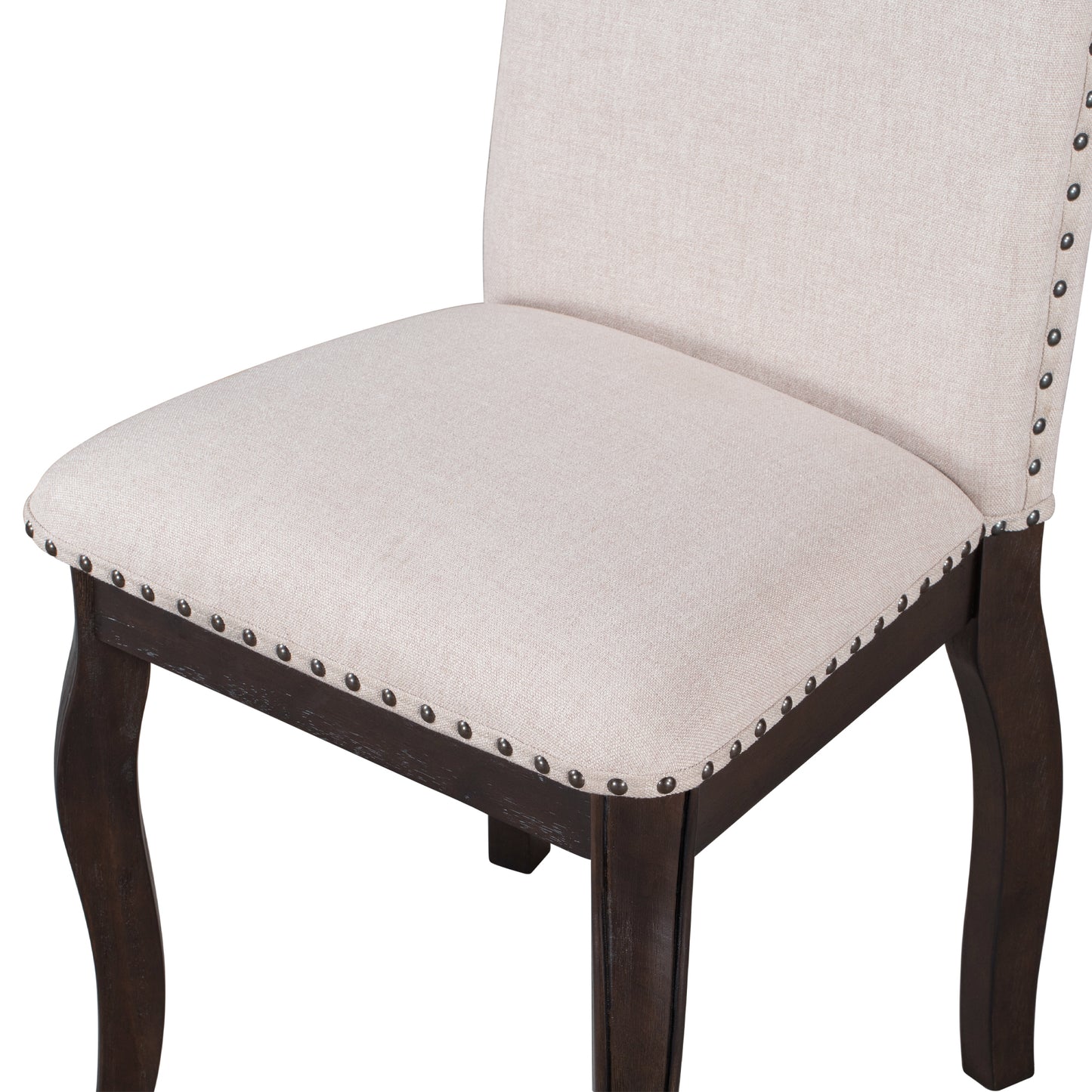 TREXM Set of 4 Dining chairs Wood Upholstered Fabirc Dining Room Chairs with Nailhead (Espresso)