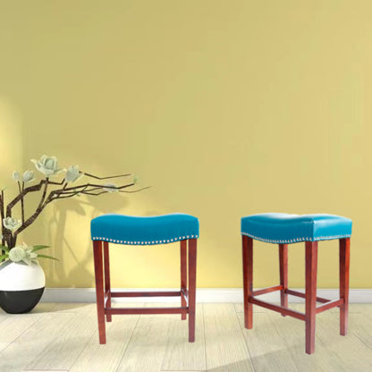 Blue Leather Barstool 2 pcs Set