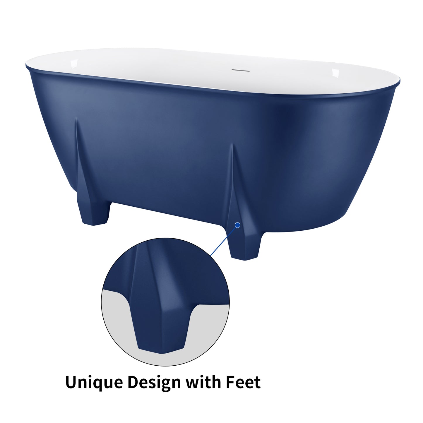 59" 100% Acrylic Freestanding Bathtub，Contemporary Soaking Tub，white inside and blue outside，Four corner bathtub