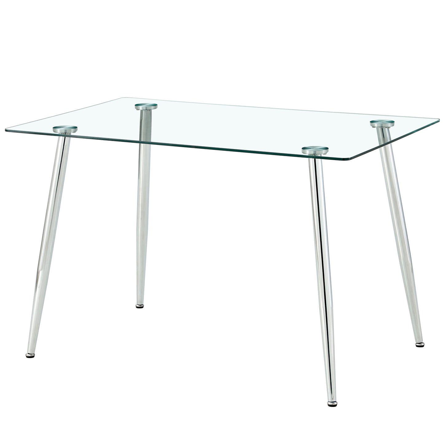 Modern Minimalist Rectangular Glass Dining Table for 4-6 with 0.31" Tempered Glass Tabletop and Silver Chrome Metal Legs, Writing Table Desk, for Kitchen Dining Living Room, 47" W x 29"D x 30" H