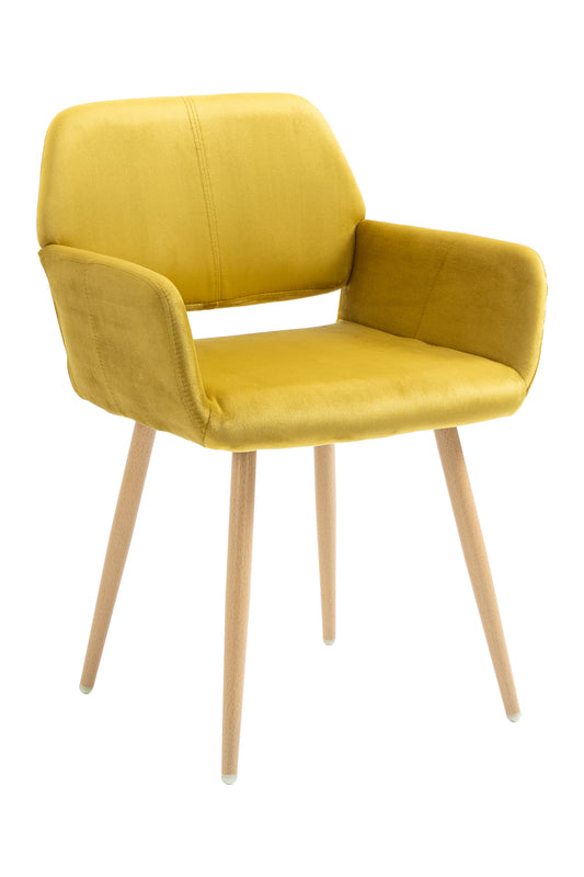 Velet Upholstered Side Dining Chair with Metal Leg(Yellow velet+Beech Wooden Printing Leg),KD backrest