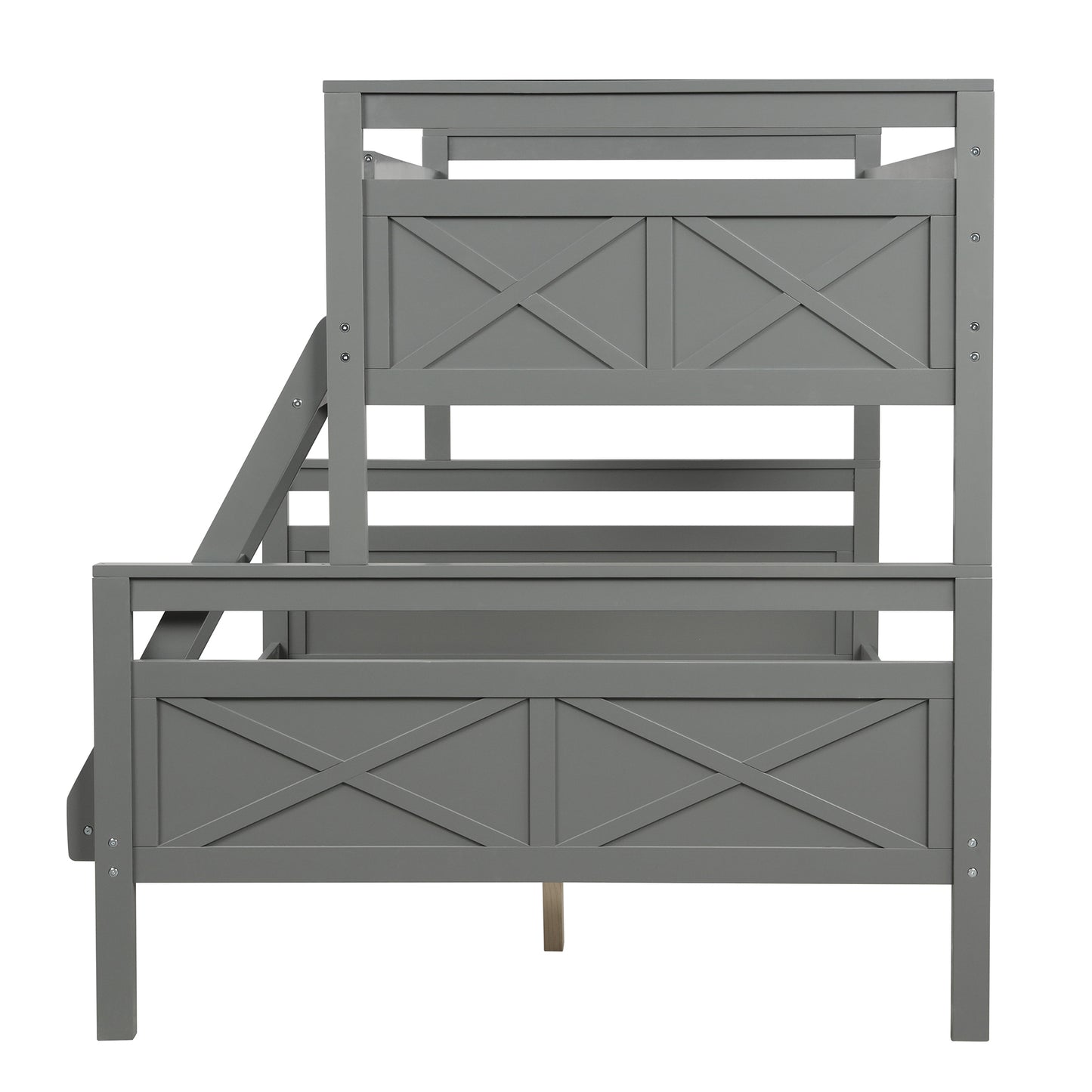 Twin over Full Bunk Bed with ladder, Safety Guardrail, Perfect for Bedroom, Gray