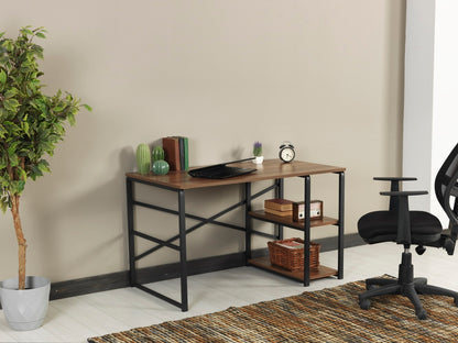 Furnish Home Store Sage Black Metal Frame 47" Wooden Top 2 Shelves Writing and Computer Desk for Home Office, Walnut