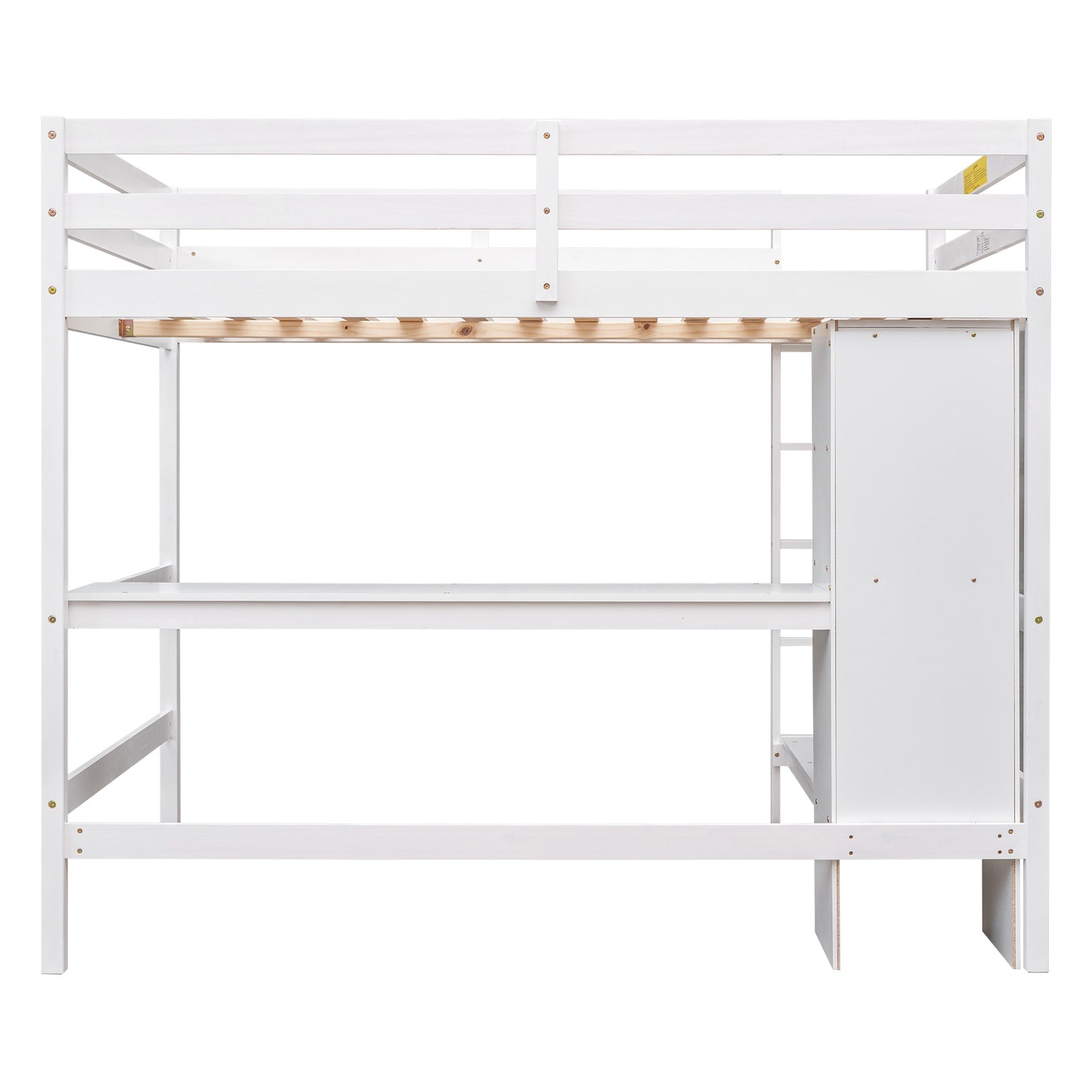 Full Size Loft Bed with Multifunction Shelves and Under-bed Desk, White