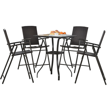 TOPMAX Outdoor Patio PE Wicker 5-Piece Counter Height Dining Table Set with Umbrella Hole and  4 Foldable Chairs, Brown