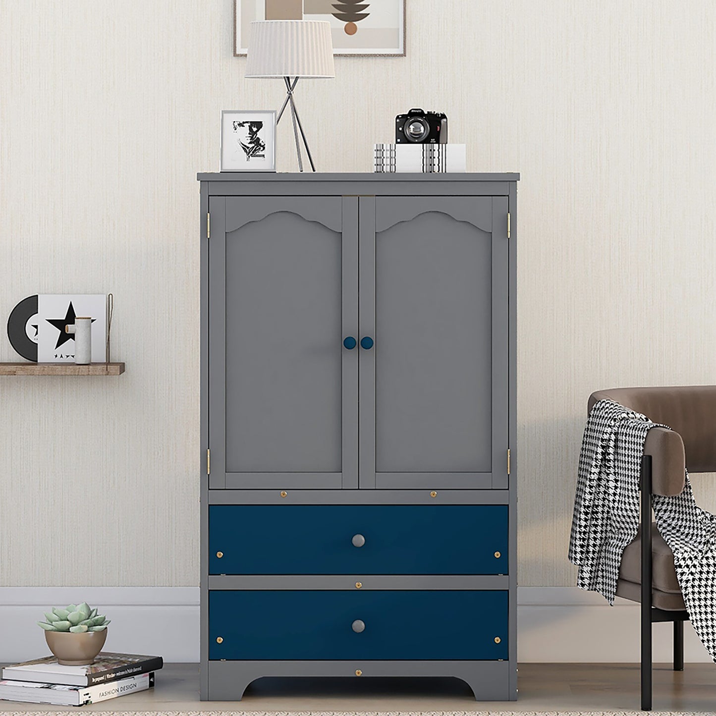 PRACTICAL SIDE CABINET FOR TWO TONE NAVY BLUE WITH GRAY COLOR