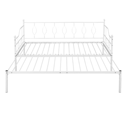 Twin Size Metal Daybed with Trundle, Daybed with Slat No Box required White