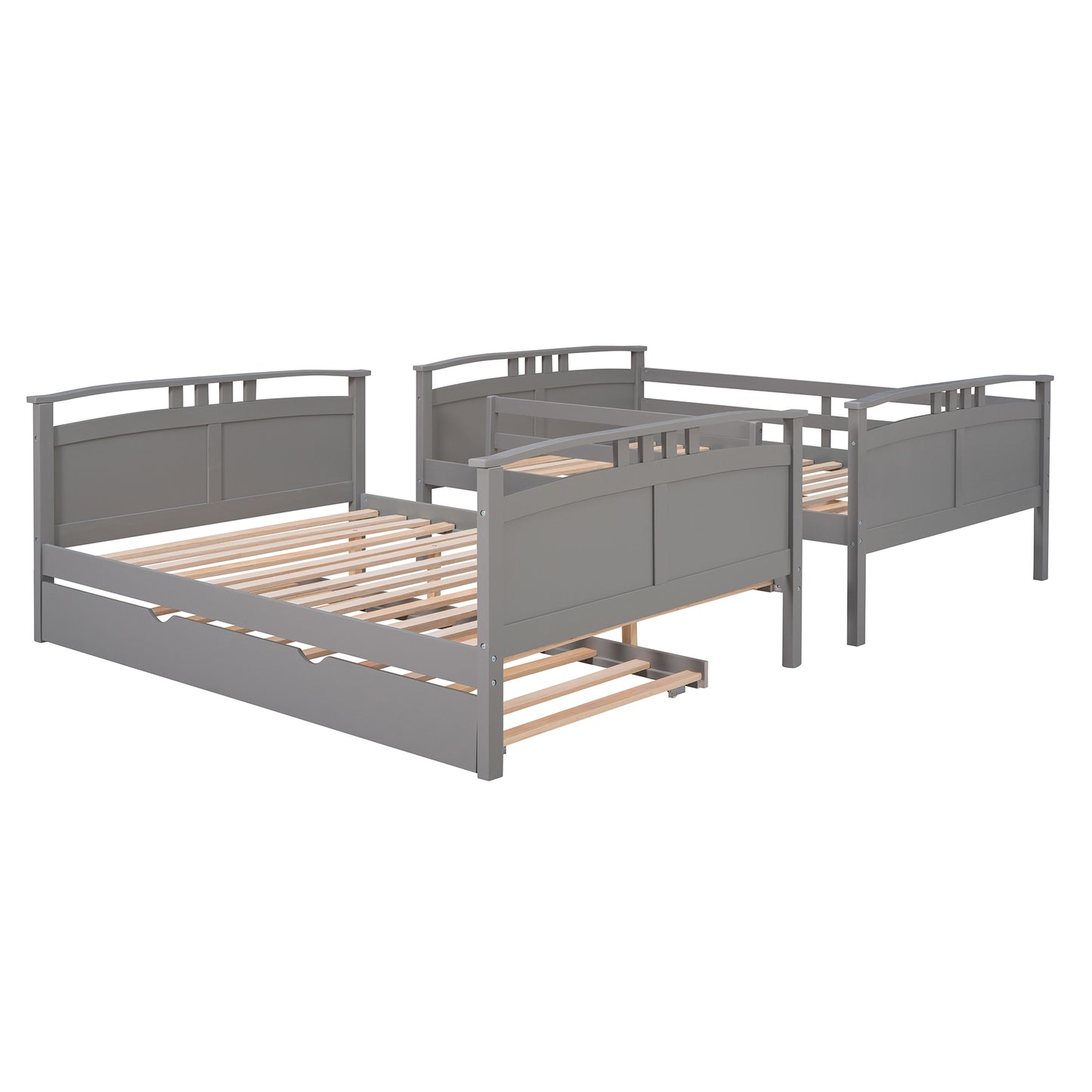 Full-Over-Full Bunk Bed with Twin size Trundle , Separable Bunk Bed for Bedroom - Grey