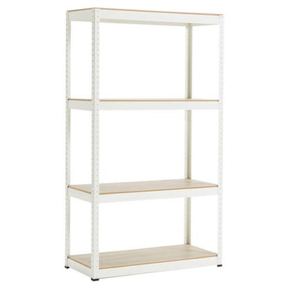 Storage Rack Shelving Unit Storage Shelf Steel Garage Utility Rack 4-Shelf Adjustable Shelves Heavy Duty Display Stand for Books, Kitchenware, Tools Bolt-Free Assembly 31.49"x 14.47"x 59” （White）