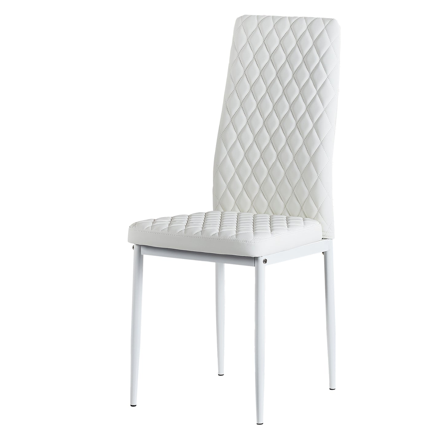 White modern minimalist dining chair fireproof leather sprayed metal pipe diamond grid pattern restaurant home conference chair set of 4