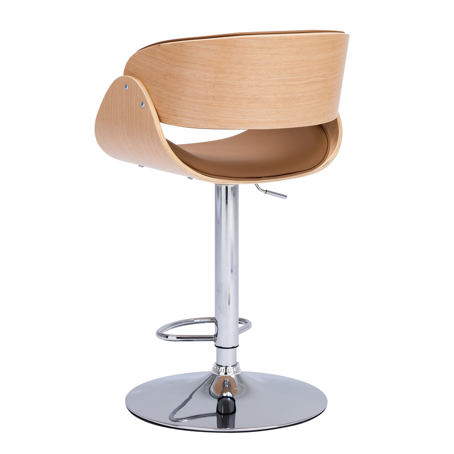 HengMing  Adjustable/Swivel Bar Stool, PU Leather Ecru Bent wood Bar Chair