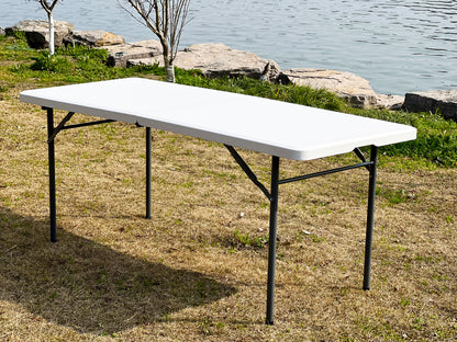 6ft Commercial Grade Folding Table, Fold-in-Half Blow Molded, Portable, HEAVY-DUTY, Indoor & Outdoor for Picnic, BBQ, Party, White