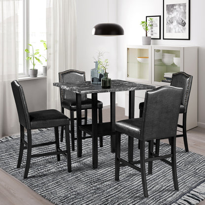 TOPMAX 5 Piece Dining Set with Matching Chairs and Bottom Shelf for Dining Room, Black Chair+Black Table