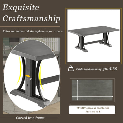 TREXM Retro Style Dining Table 78” Wood Rectangular Table, Seats up to 8 (Gray)